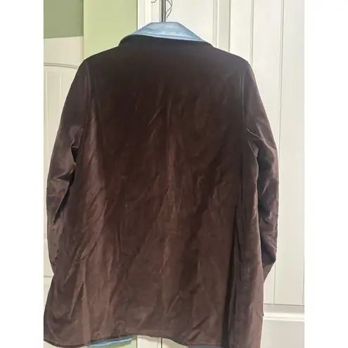 Susan Graver Style Brown And Blue Velour Satin Reversible Button Up Jacket S