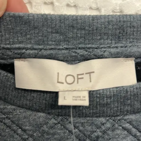 Loft NWT  Quilted Pullover Crewneck Long Sleeve Slate Blue Women's L New