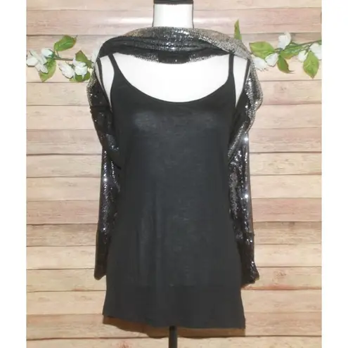 Lynn Richie All Over Sequin Silver Black Blouse Top Size M Long Sleeve Tunic Size M