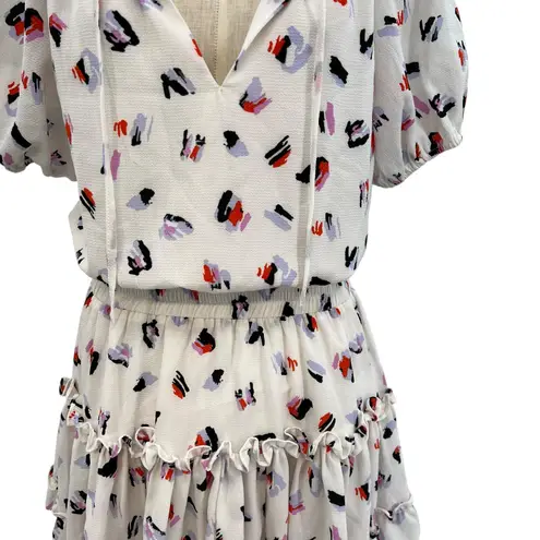 Buddy Love Ray Mini Dress Smocked Short Sleeve Brush Print White Size Medium