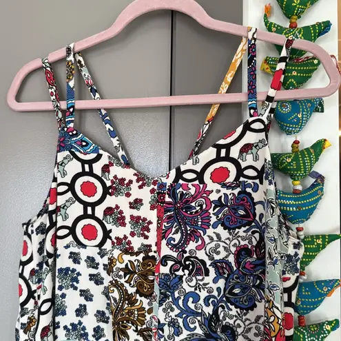 FOR THE REPUBLIC Maxi Dress Colorful Patchwork Elephants Size Medium