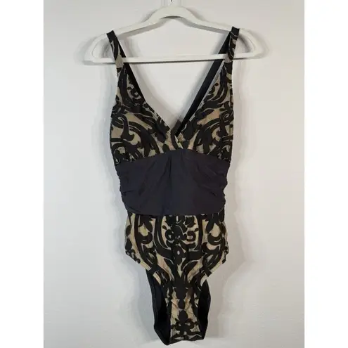 Alex Marie Mysterious Burnout One Piece Swim Suit Beige Black Paisley Women’s 16