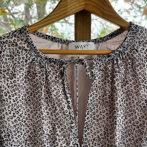 WAYF Dede x Emily Leopard Print Pleated Long Sleeve Mini Dress Size XS
