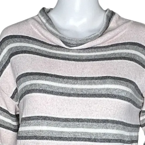 J Jill Sweater Women XS Pink Gray White Stripe Cowl Office Casual Versatile