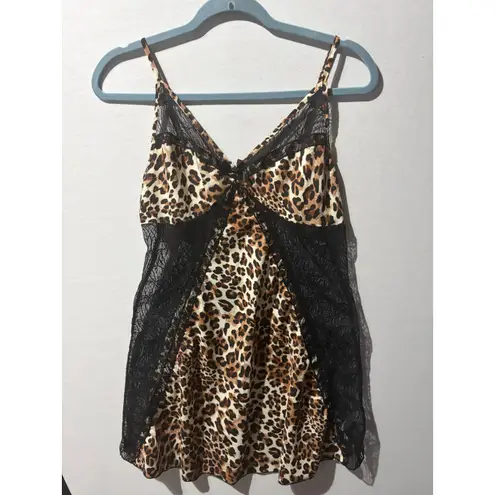 Womens Leopard Print Lace Trim Cami Slip Dress Nightie Lingerie XL Brown