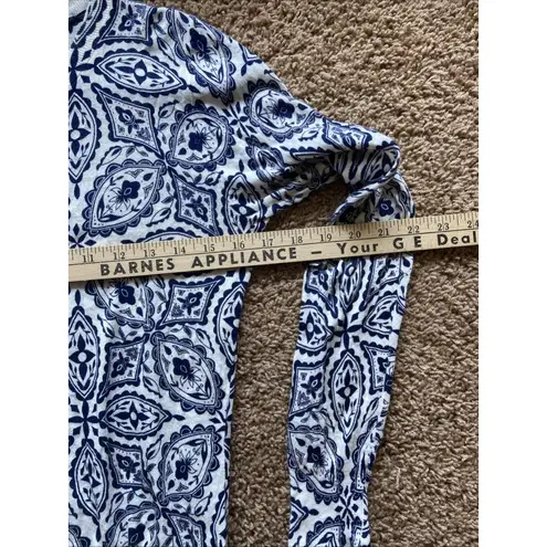 Jigsaw White Allover Navy Blue Floral Geometric Button Front Cardigan Sweater