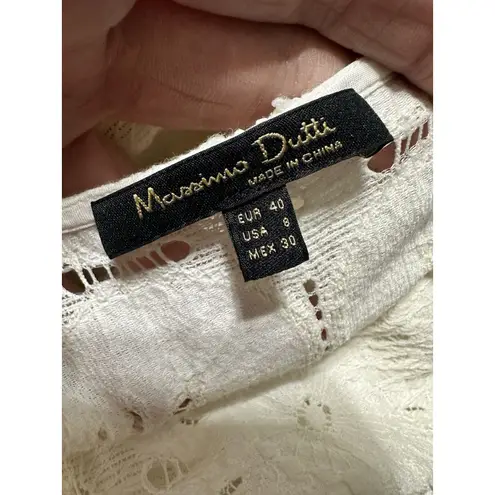 Massimo Dutti  White Eyelet Square Neck Puff Sleeve Blouse EUR 40 US 8