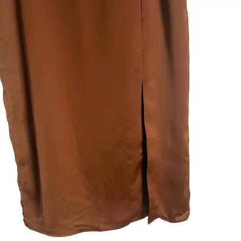 Club Monaco Trycia Brown Slit Satin Bias Midi Skirt Size 6