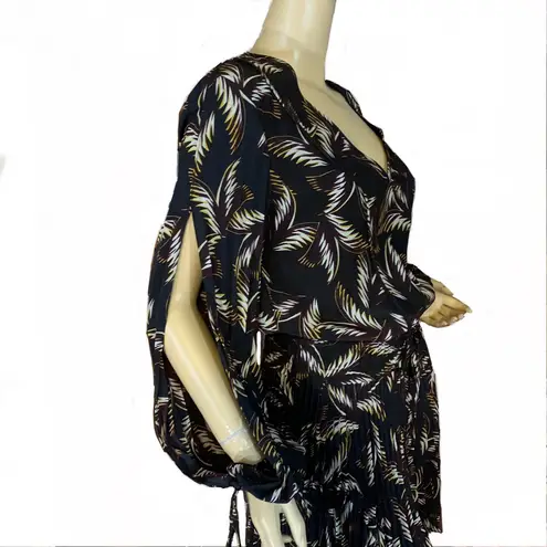 ALC Frank A.L.C. SILK “RORY” PALM LEAF PRINT BLACK & BROWN PLEATED SPLIT SLEEVE DRESS (2)