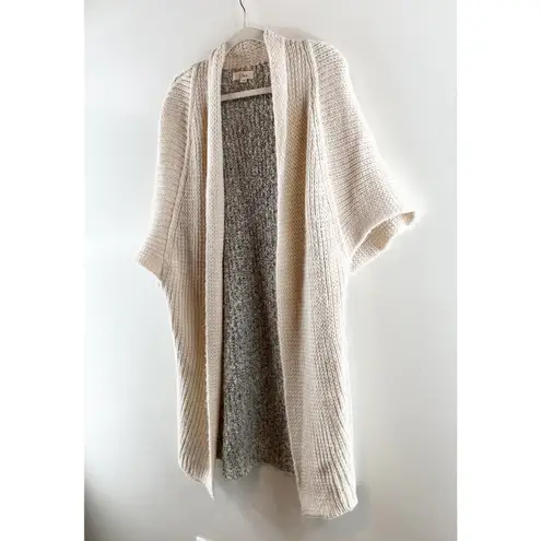 Elan Colorblock Short Sleeve Open Knit Sweater Cardigan Beige Gray One Size