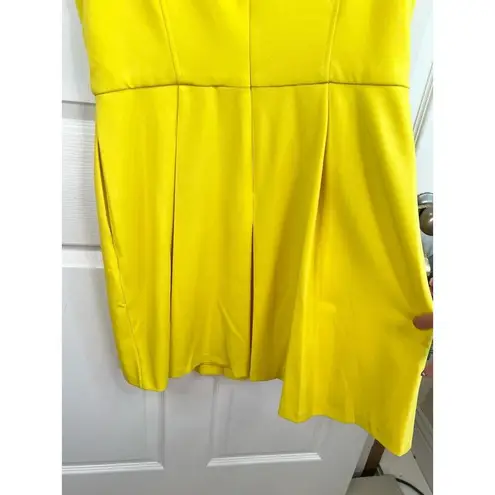 Tahari ASL Bright Yellow Button Accents Pleated Skirt Sleeveless Dress 14P