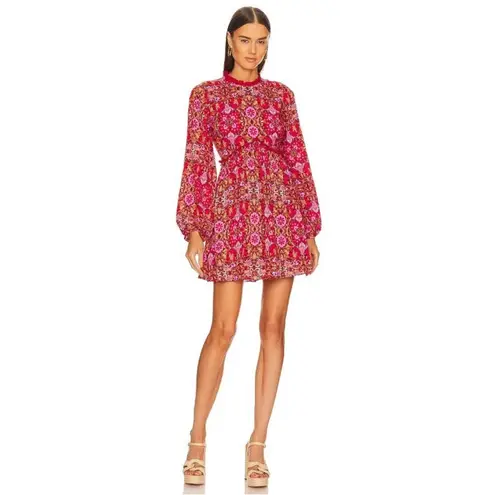 AMUR Codi Floral Long Sleeve Minidress In Rosewood Kaleidoscope Paisley Size 0