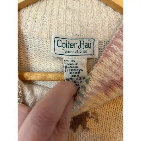 Vintage Silk Angora Lambswool Floral Shoulder Pads Sweater Colter Bay Medium