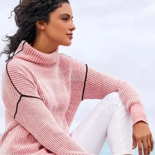 Soft Surroundings Size Medium Coral Heathered Stripe Selene in Sunset Sweater XS