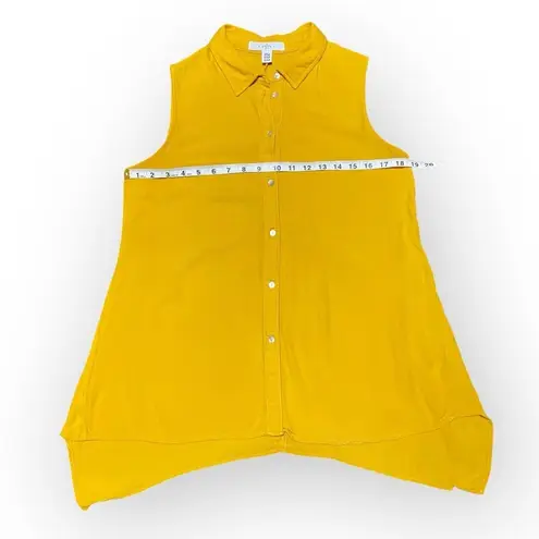 Fever Mustard Yellow Button Up Collared Tank Top Women’s Small Oversized Gold