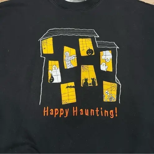 Vintage Happy Haunting Halloween Embroidered Crewneck Sweatshirt Women’s Large