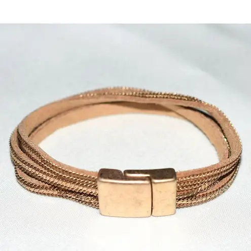 Source Unknown Grunge Rocker Metal Accent Brown Leather Layered Magnet Clasp 7" Casual Bracelet - Image 2