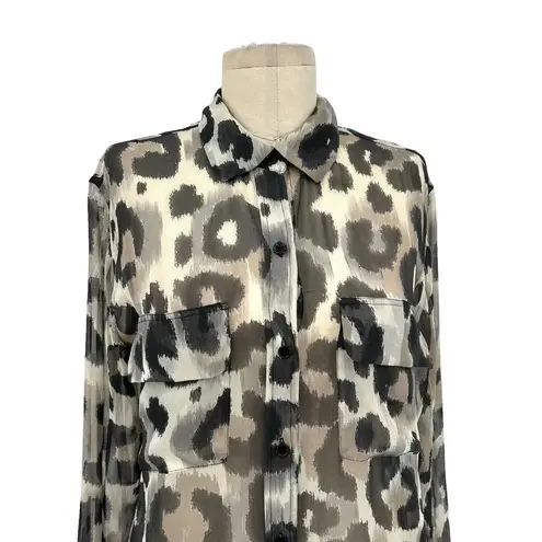 Equipment Leopard Cheetah Silk Georgette Button Down Top Blouse Size XS