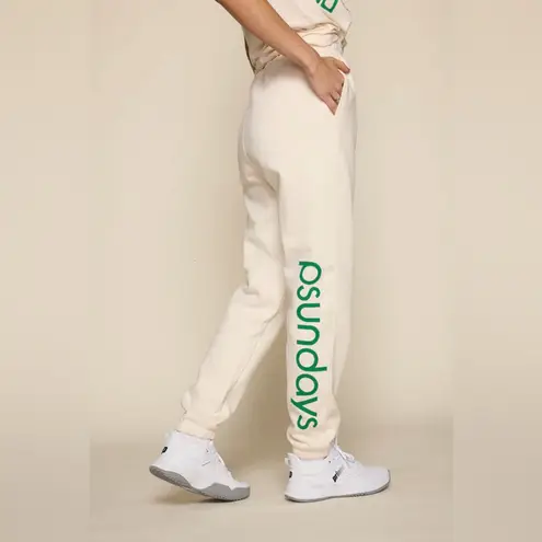 psundays Pickleball Court Sweats Sweat Pants Pockets in Ecru Women’s Size Small Green