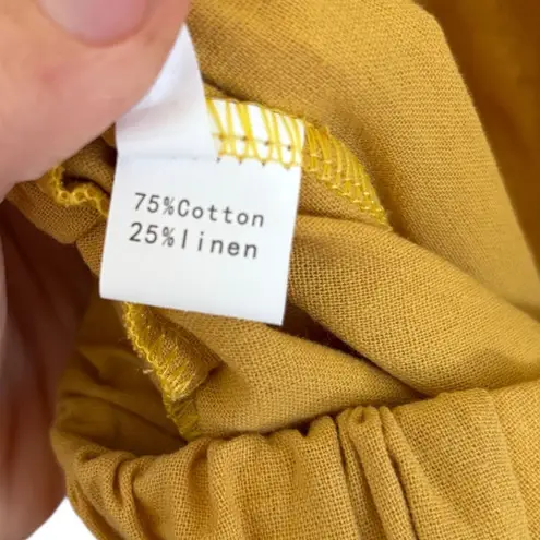 Women’s Yellow Linen Set Button Top Wide Leg Pants Sz M Boho Cottagecore Artsy Size M