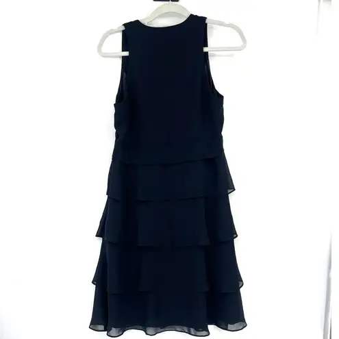 Ann Taylor Tiered Ruffle Chiffon Dress 8 Cocktail Empire Waist Whimsigoth Black