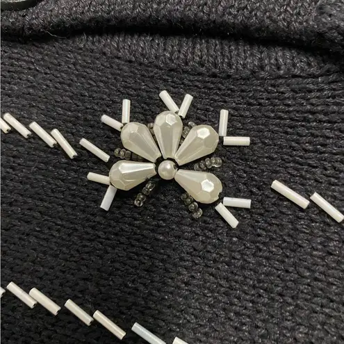 Vintage Bobbie Brooks Sweater XL Black Snowflake Embroidered Beaded Ramie Blend