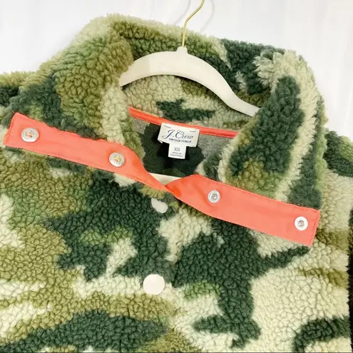 J.Crew  Vintage Sherpa Fleece Pullover Jacket Camo Camouflage Olive Army Green