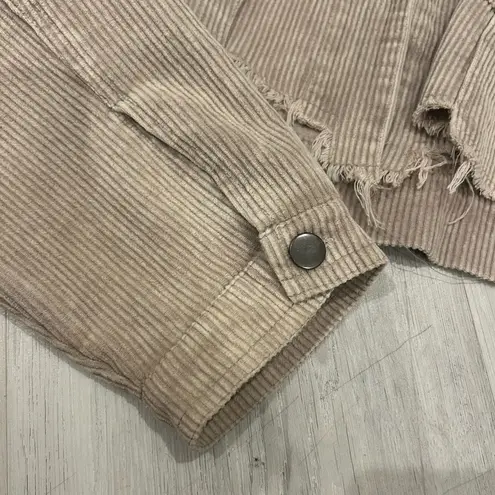 POL Women's Cropped Corduroy Beige Lightweight Relaxed Jacket Tan Size L