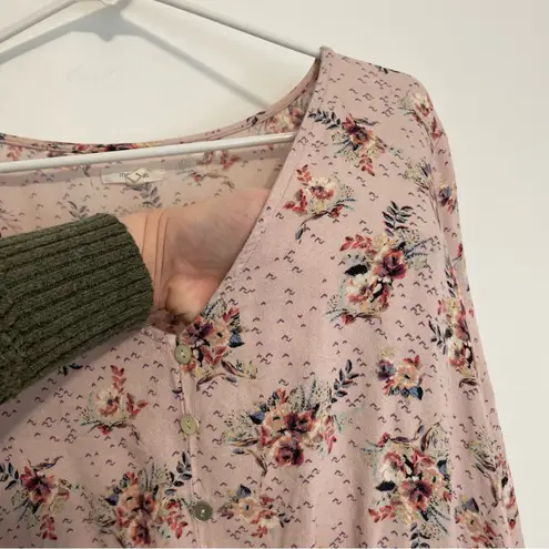 Maurice's 1 Plus Size Pink Floral Smock Waist Blouse Boho Long Sleeve Peasant Top