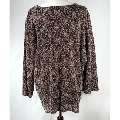 Maggie Barnes Vintage Brown Tunic Top White Micro Beaded Size 3X Glam Party