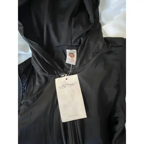 Ed Hardy Black Sleeveless Hooded Ruched Dress Embroidered Dragon Phoenix Size XL