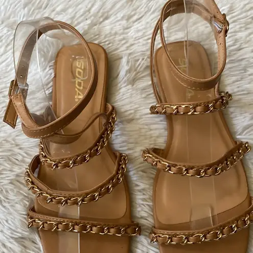 Soda  by Buckle chain flat sandals, size 6