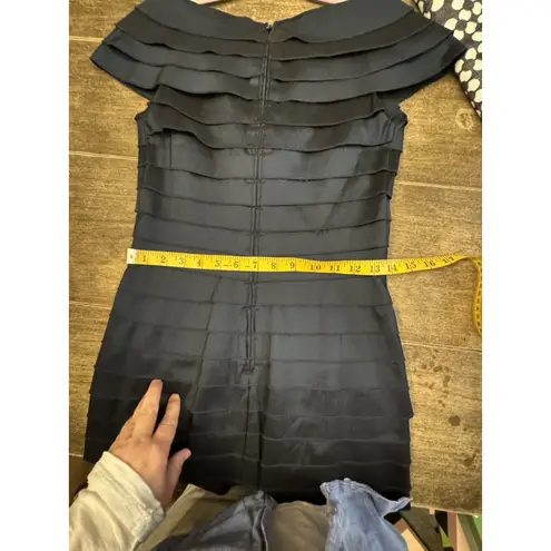 Tadashi Shoji Rosette Tiered Bandage Pleated Navy Blue Dress SIZE 2