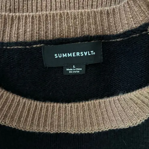 Summersalt The Luxe Cashmere Blend Button Crewneck Sweater Black Brown Wool