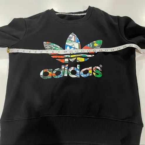 Adidas Vintage  Black Multicolor Graphic Logo Long Sleeve Pullover Sweater Size L