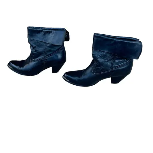 Capezio Black Leather Cowboy Boots Bows Pull-On Foldover Size 8.5