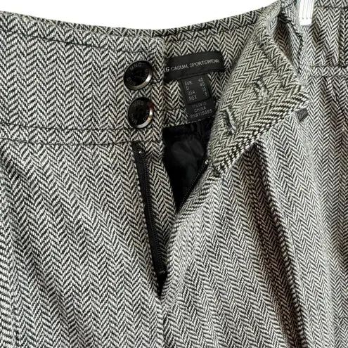 MNG Black Cream Chevron Tweed Mid Rise Bermuda Length Roll Tab Shorts Size 10