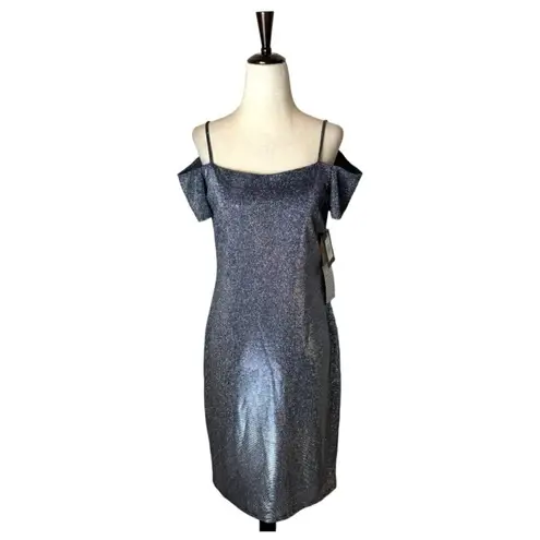 Marina Gunmetal Metallic Silver Cold Shoulder Mini Dress Size S NWT Silver