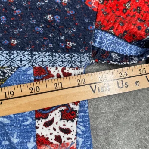 Zara Trafaluc TopWomens Patchwork Knit Long Sleeve Top Multicolor Boho Size S Red