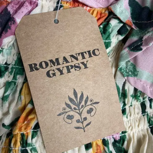 ROMANTIC GYPSY Tank Top Multicolored Smocked Bodice Sleeveless Size 3X Green