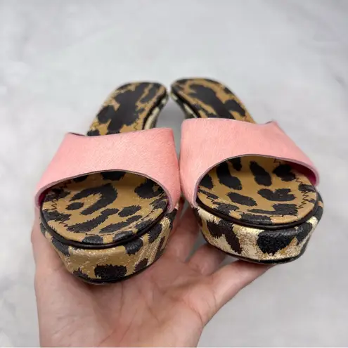 Casadei Pink Calf Hair Leopard Print Denim Jean Mule Platform Wedge Sandals 6.5