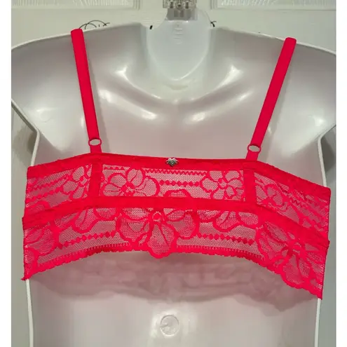 PINK - Victoria's Secret Victoria's Secret PINK Sz M(A-C) Push Up Neon Coral Lace Bralette Bra EUC