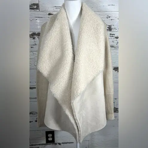 John + Jenn Women’s Sienna Ivory Faux Fur/Suede Drape Sherpa Open Cardigan Sz L