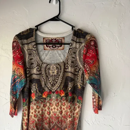 Amma Design Dress M Medium Paisley Floral Print Made in LA Colorful Unique Boho Black