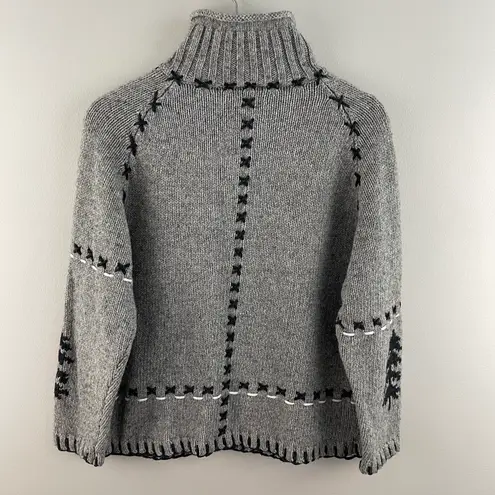 Coldwater Creek Vintage Light Grey Knit Bear Cozy Cabin Stitch Mock Neck Sweater