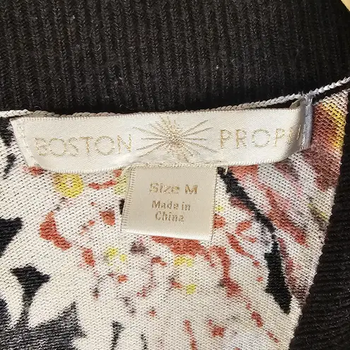 Boston Proper  Womens Black Floral Full Zip Cardigan Sweater Medium