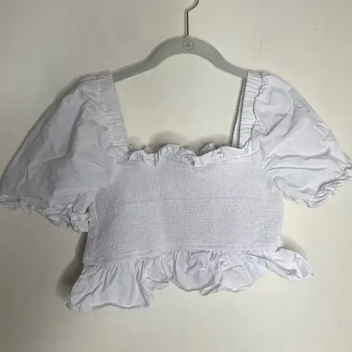 English Factory White Smocked Ruffle Cropped Top Blouse Small
