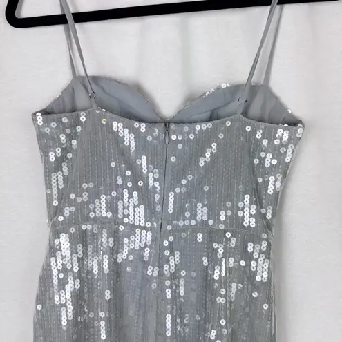 SAU LEE Opal Silver Gray Sequin Gown Bustier Sweetheart Dress US 0 NWT
