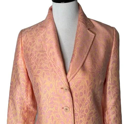 Lafayette 148 Women Blazer Size 6 Peach All Over Floral Print Suit Jacket Office Orange