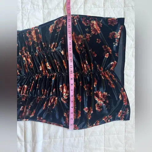 Free Press Black Orange Floral Velvet Ruche Scrunch Mini Dress Whimsigoth -Large